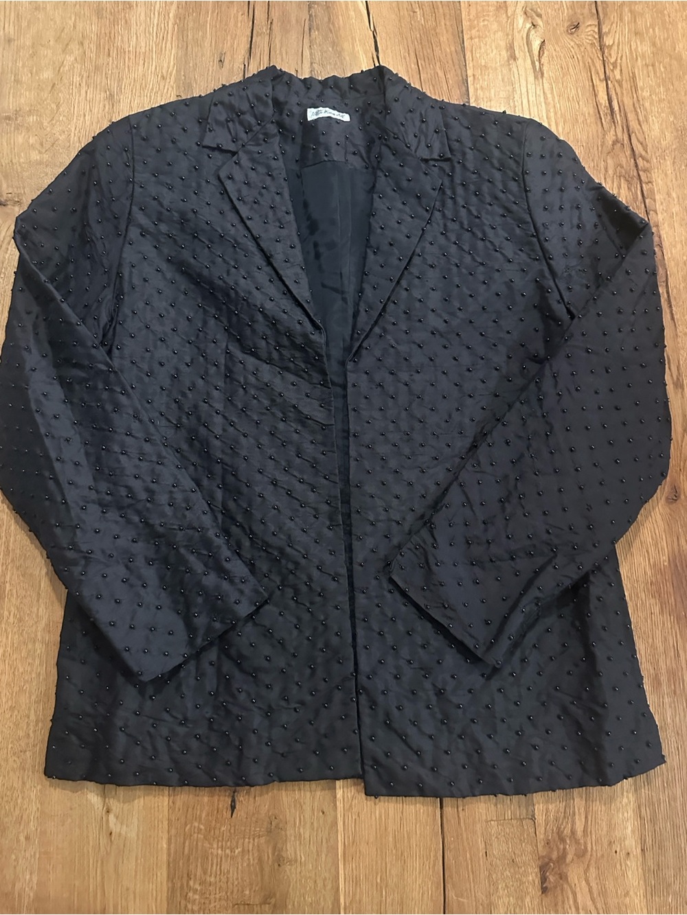 Ann May Vintage Black Beaded Lined Silk Blazer